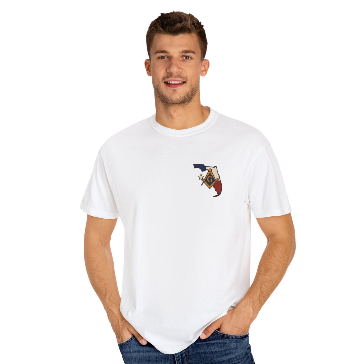 Master Mason Blue Lodge T-Shirt - Garment-Dyed Florida Mason - Bricks Masons