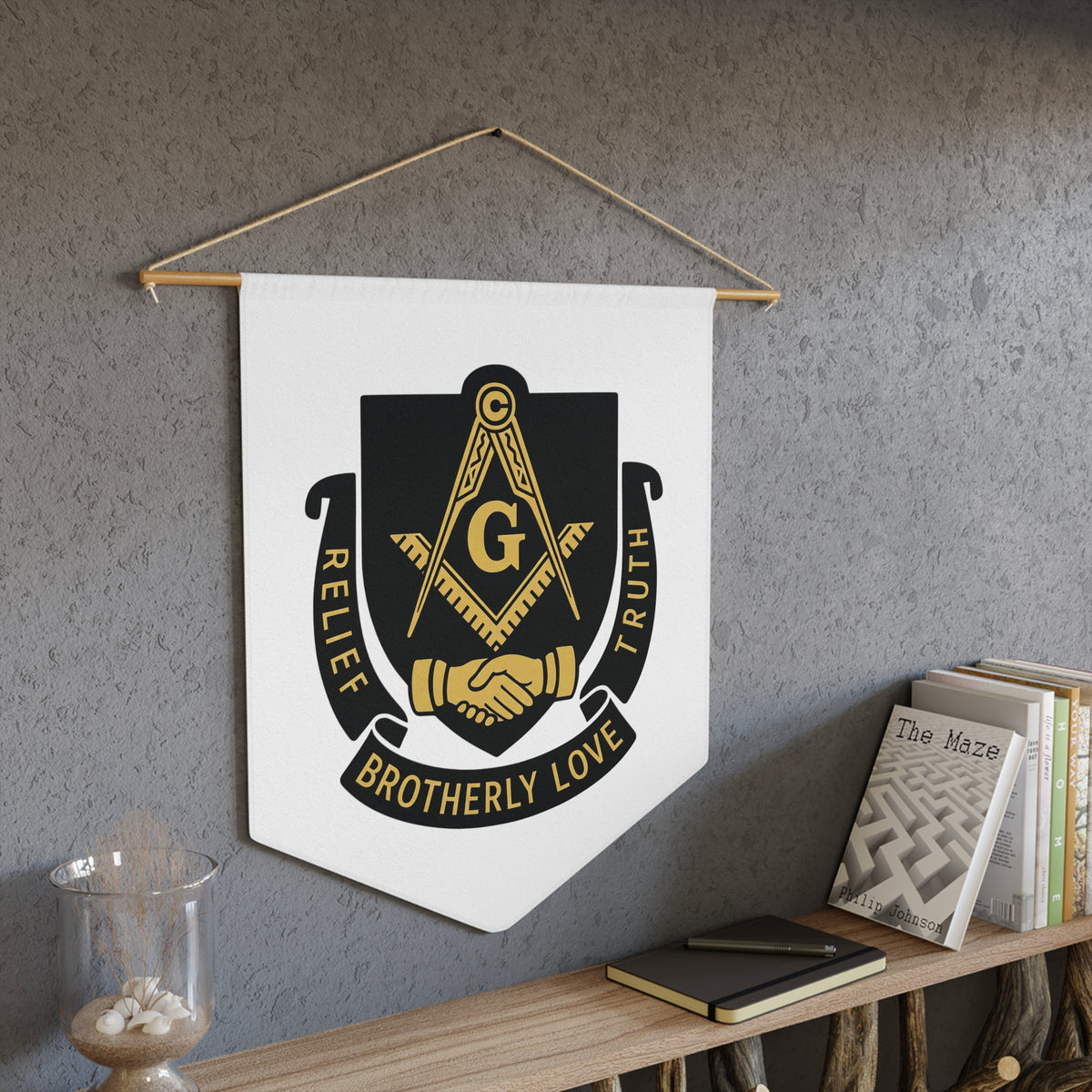 Master Mason Blue Lodge Pennant - Relief Brotherly Love Truth - Bricks Masons