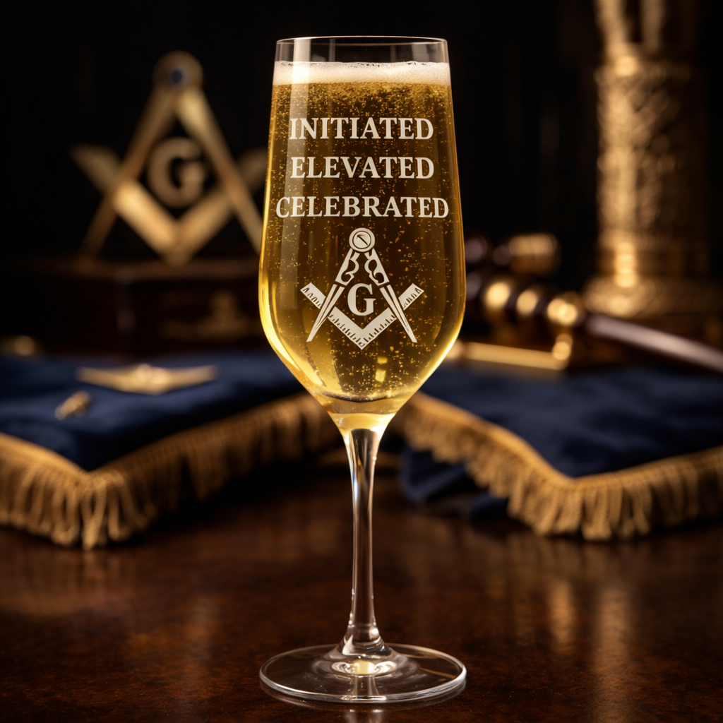Master Mason Blue Lodge Champagne Flute - Initiated Elevated Celebrated S&C with G