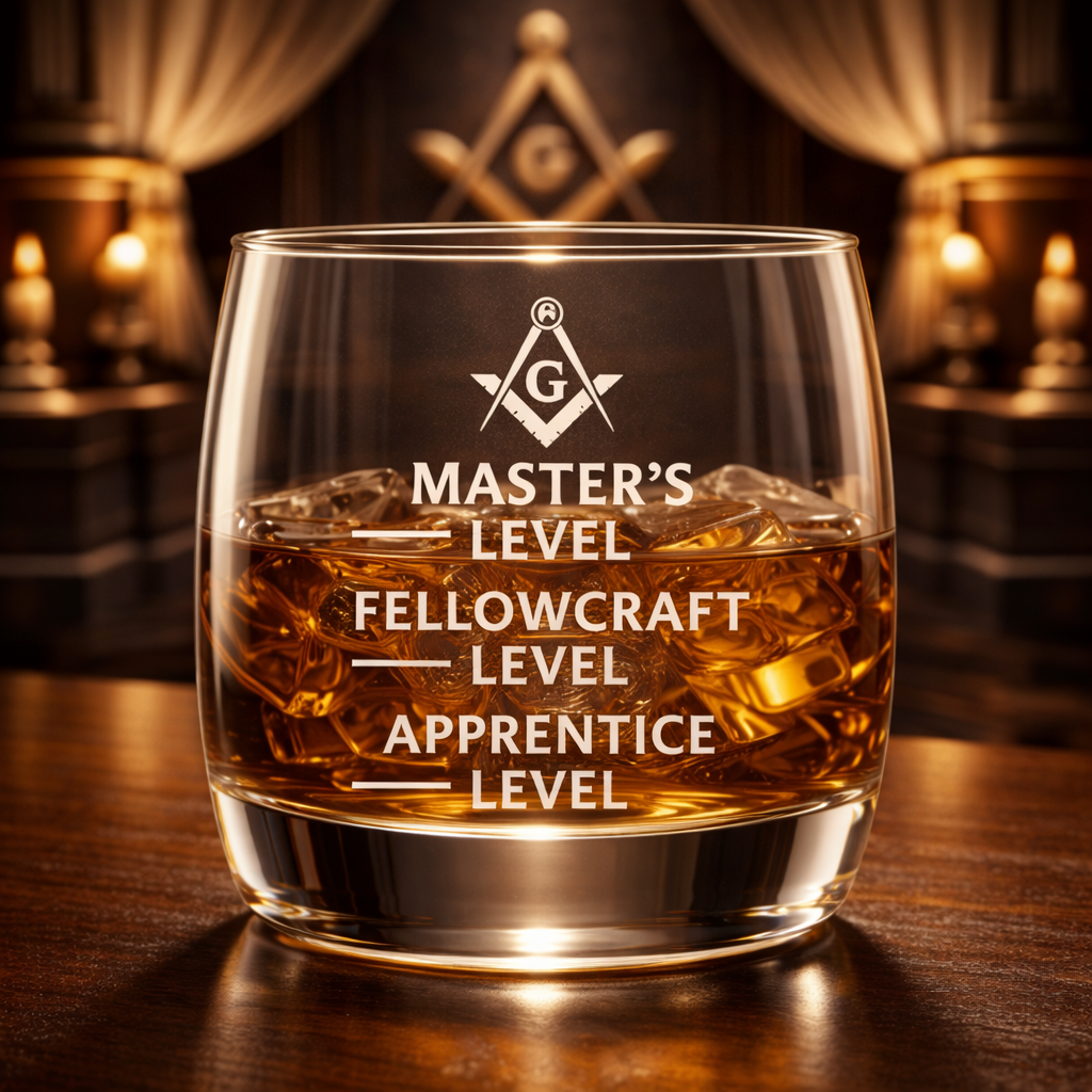 Master Mason Blue Lodge Whiskey Glass - Apprentice Fellowcraft & Master Levels S&C G