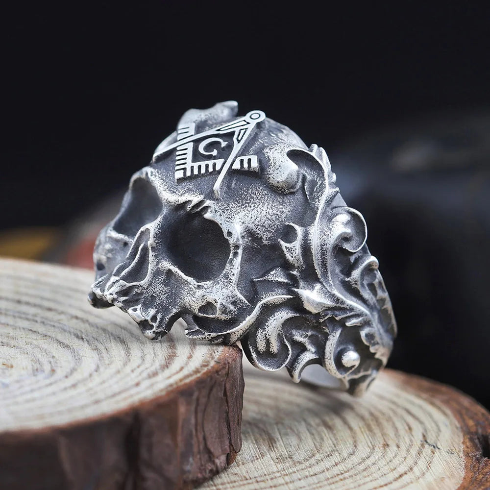 Master Mason Blue Lodge Ring - Sterling Silver Ring Square & Compass G - Bricks Masons