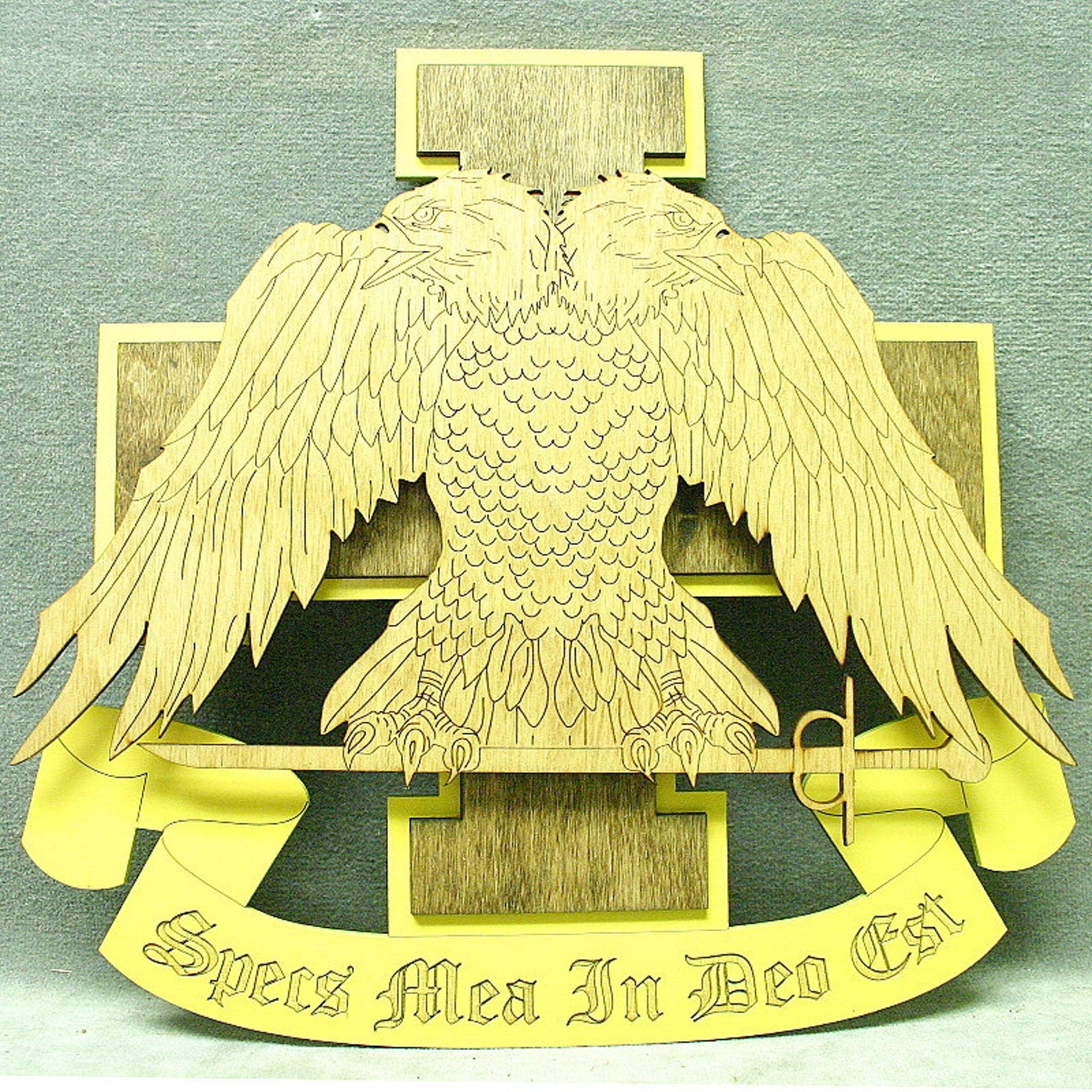 32nd Degree Scottish Rite Wall Monogram - Wooden Double Headed Eagle - Bricks Masons