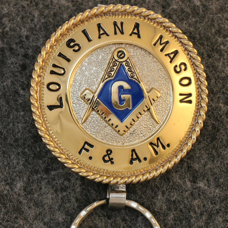 Master Mason Blue Lodge Keychain - Gold, Blue & Silver Louisiana Mason F. & A. M. - Bricks Masons