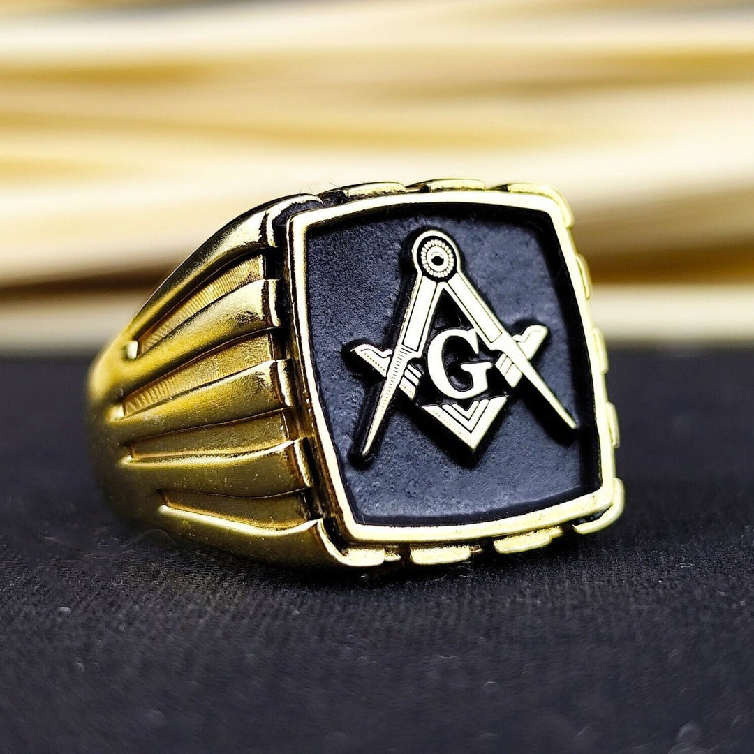 Master Mason Blue Lodge Ring - Gold & Black S&C G Various Materials - Bricks Masons