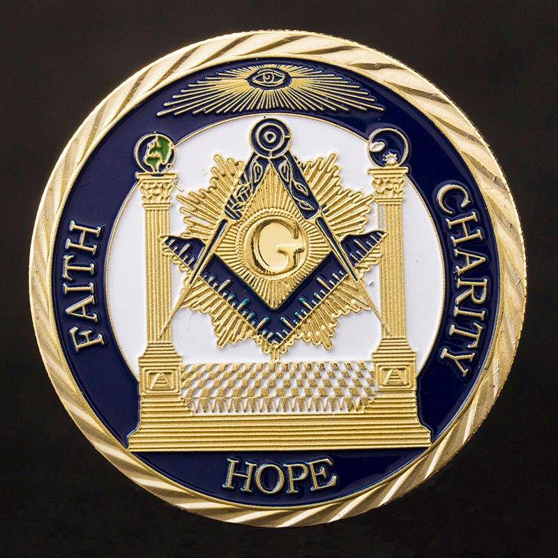 Master Mason Blue Lodge Coin - Faith Hope Charity Making Good Men Better Gold - Bricks Masons