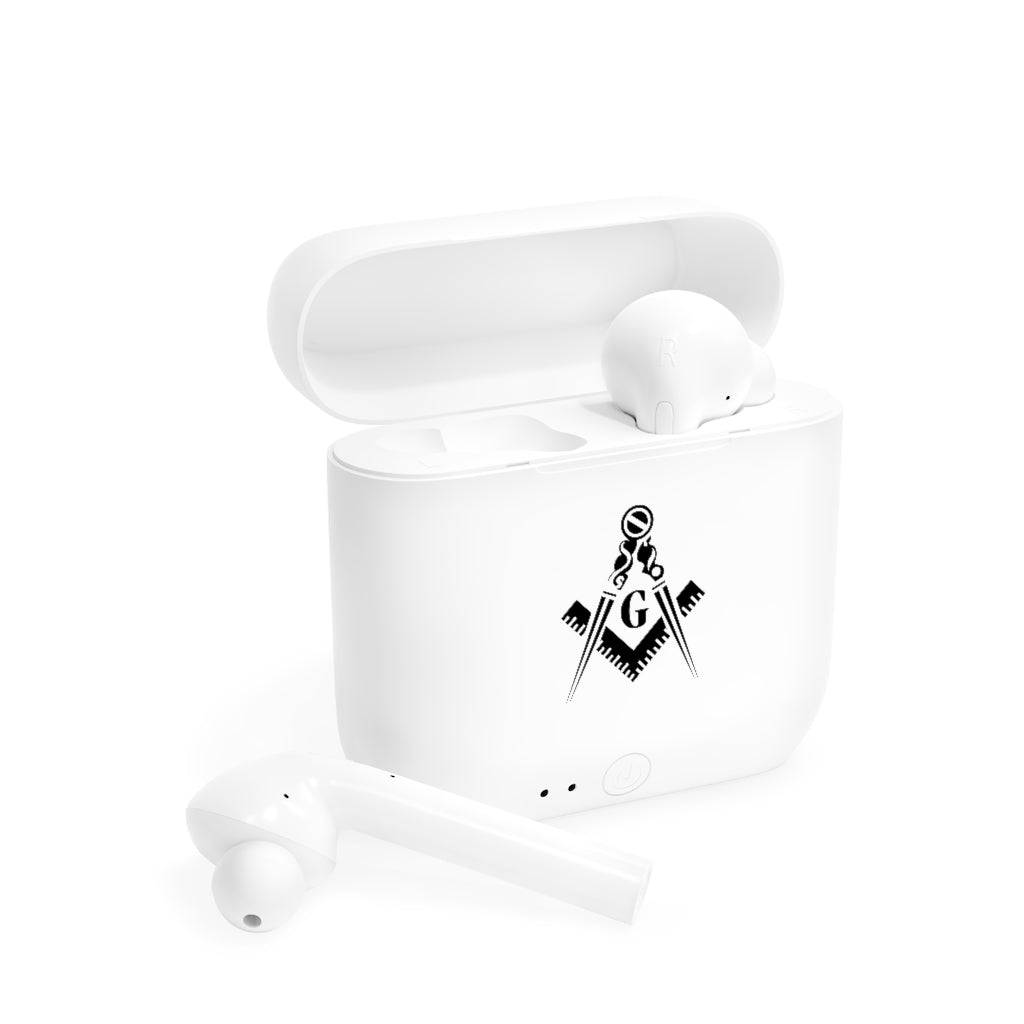 Master Mason Blue Lodge Earbud - White with Square & Compass G - Bricks Masons