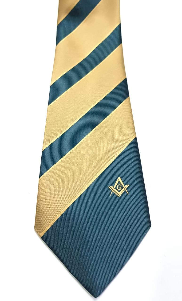 Master Mason Blue Lodge Necktie - Green & Yellow with Square & Compass G - Bricks Masons
