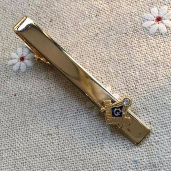 Master Mason Blue Lodge Tie Clip - Gold & Silver Rhinestone - Bricks Masons