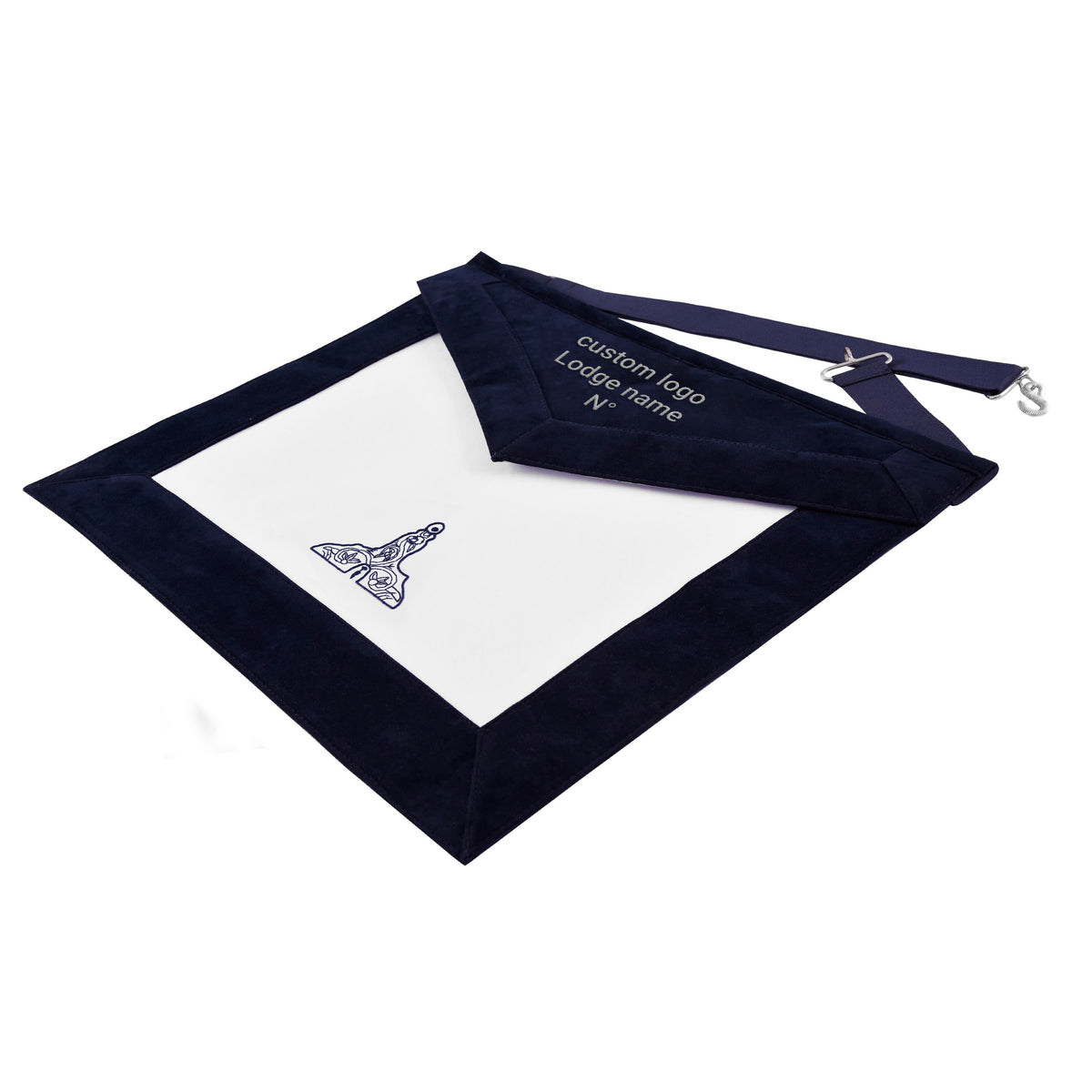 Senior Warden Blue Lodge Officer Apron - Navy Velvet With Silver Embroidery Thread - Bricks Masons