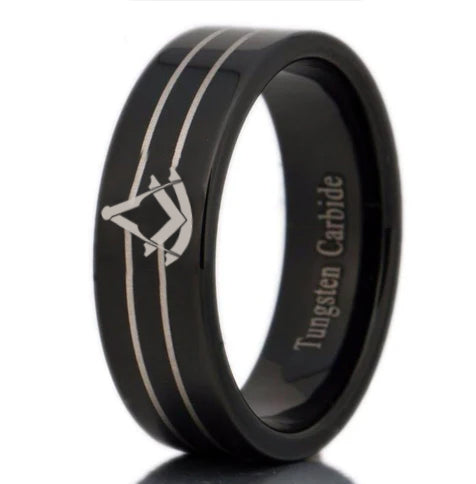 Past Master Blue Lodge Ring - Black Tungsten - Bricks Masons
