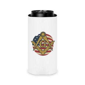 Master Mason Blue Lodge Can Cooler - Square & Compass G US Flag - Bricks Masons