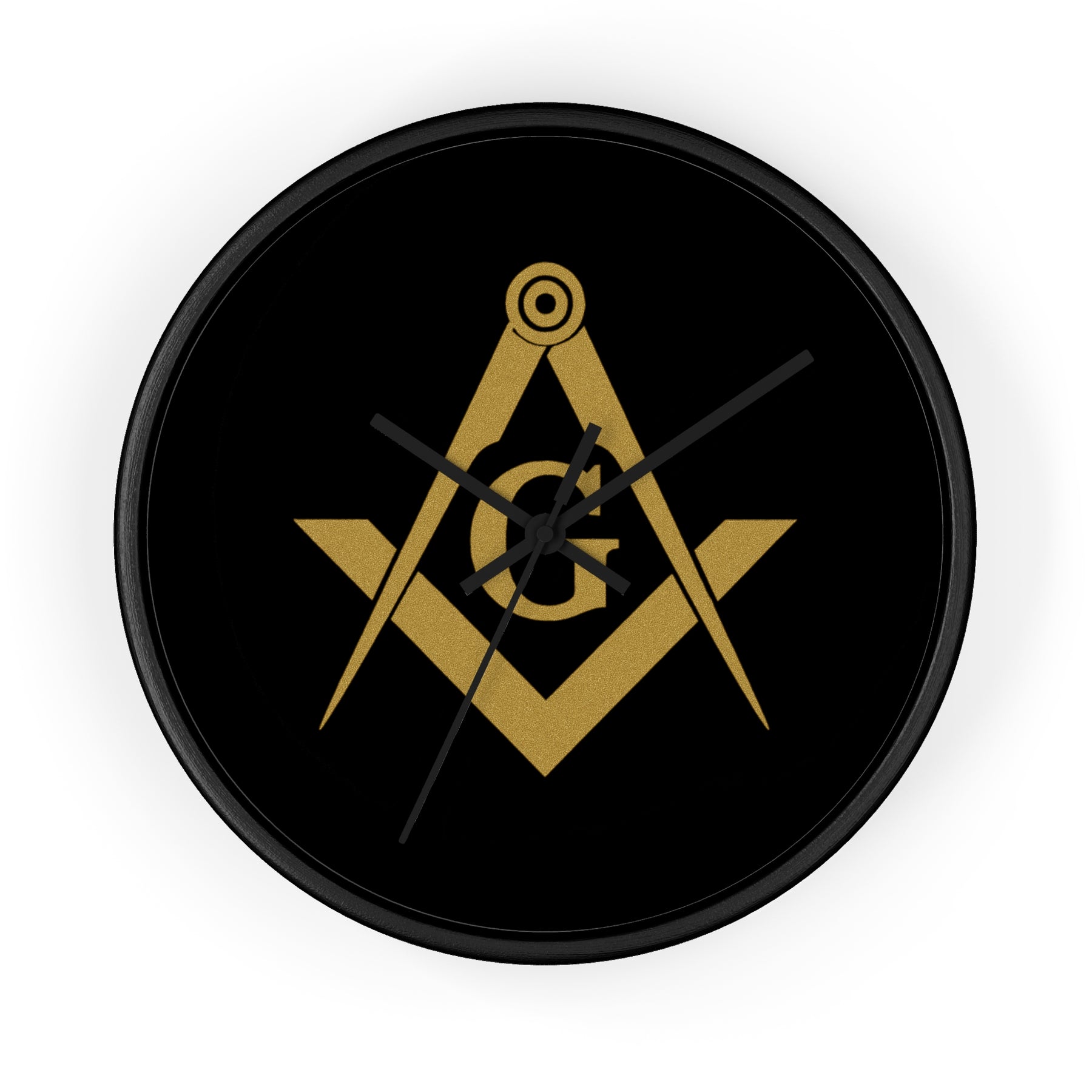 Master Mason Blue Lodge Clock - Shiny Golden S&C G on Black Dial - Bricks Masons