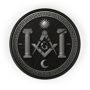 Master Mason Blue Lodge Clock - S&C with Pillars Sun & Moon on Wooden Frame - Bricks Masons