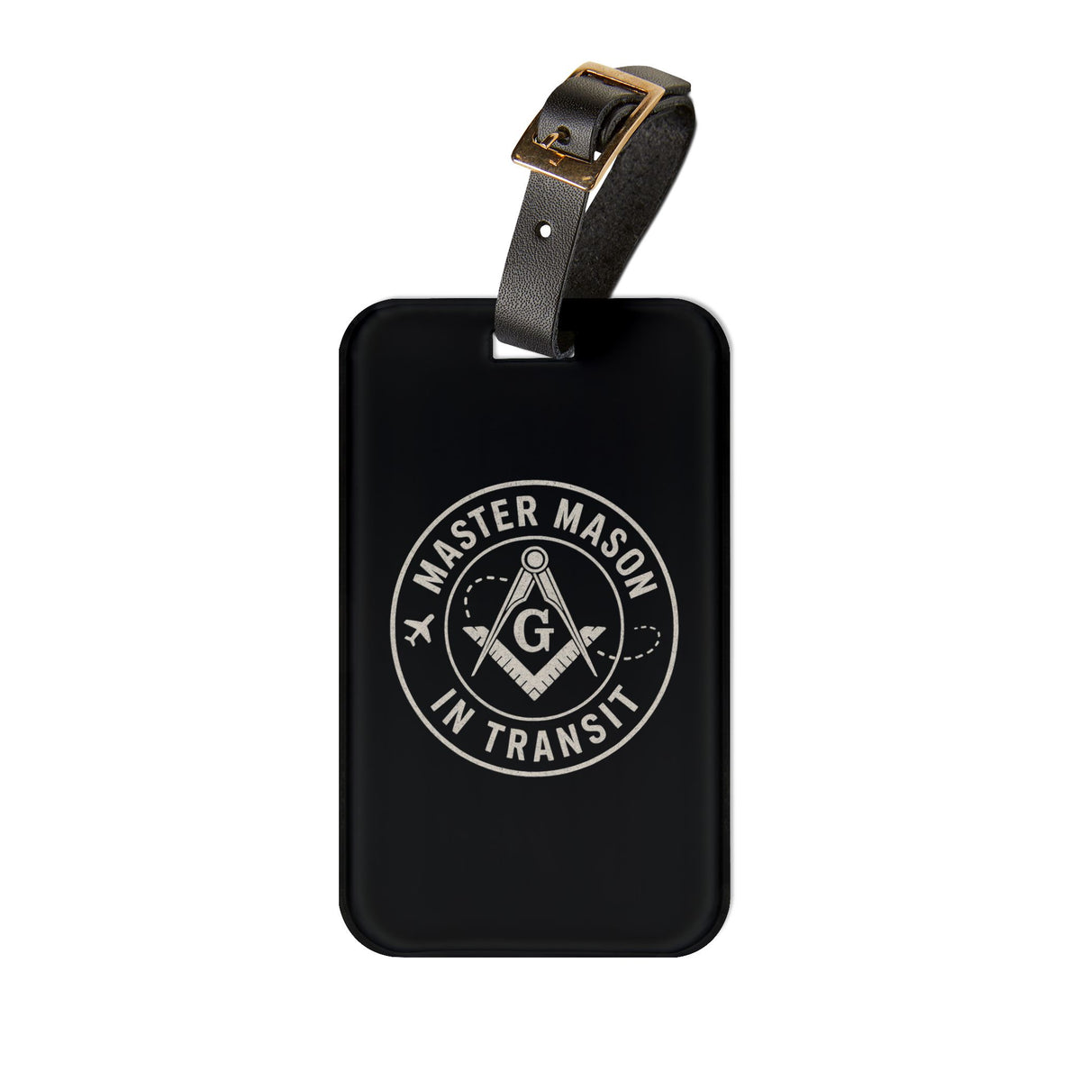 Master Mason Blue Lodge Luggage Tag - Mason in Transit Black Leather Strap - Bricks Masons