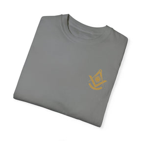 Past Master Blue Lodge T-Shirt - Garment-Dyed Square & Compass, Quadrant - Bricks Masons