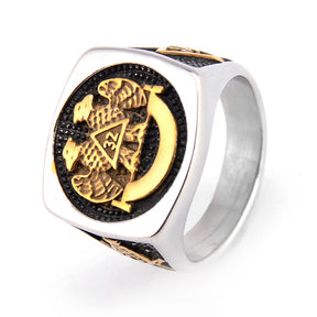 32nd Degree Scottish Rite Ring - Double Headed Eagle Gold Titanium Steel - Bricks Masons