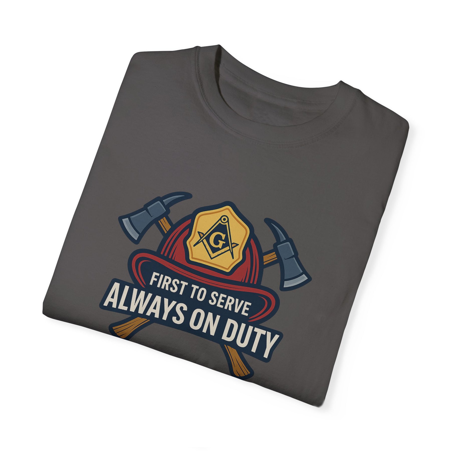 Master Mason Blue Lodge T-Shirt - Garment-Dyed Firefighter Tee - Bricks Masons
