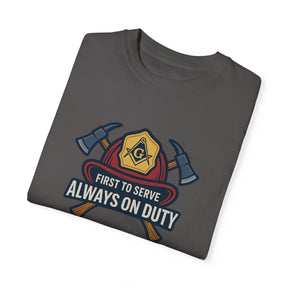 Master Mason Blue Lodge T-Shirt - Garment-Dyed Firefighter Tee - Bricks Masons