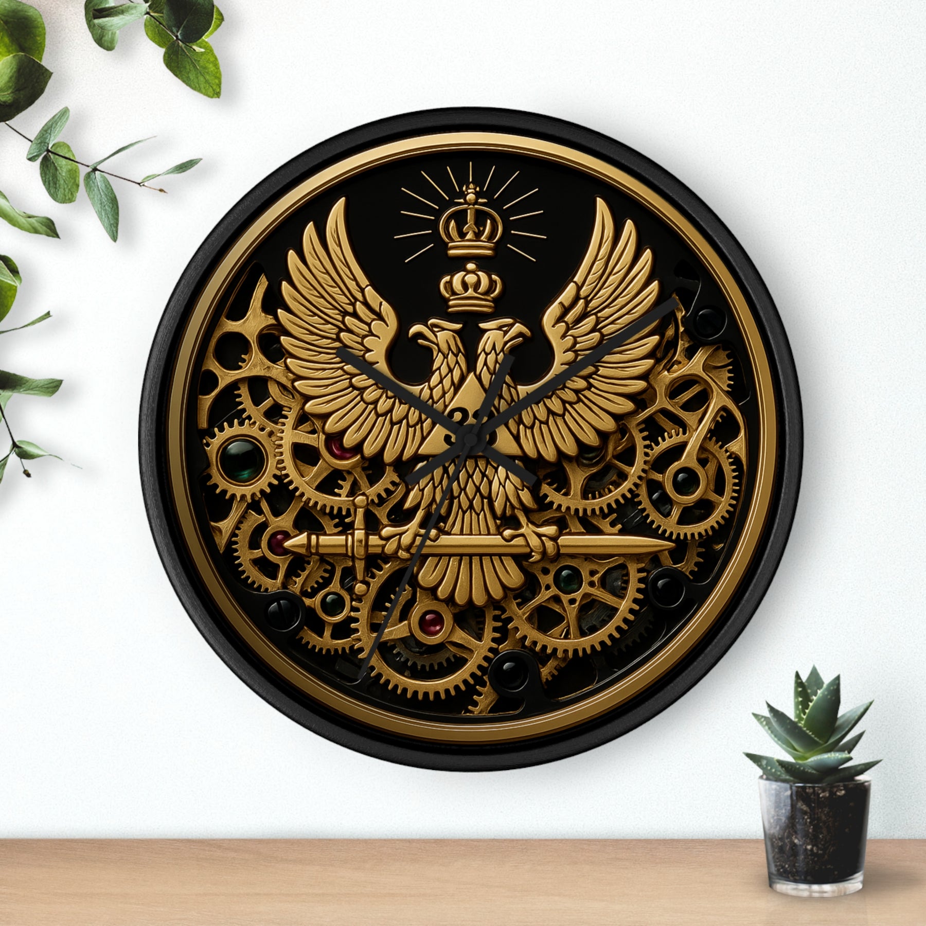 33rd Degree Scottish Rite Clock - Open Gear Eagle on Wood Frame With Plexiglass Face - Bricks Masons