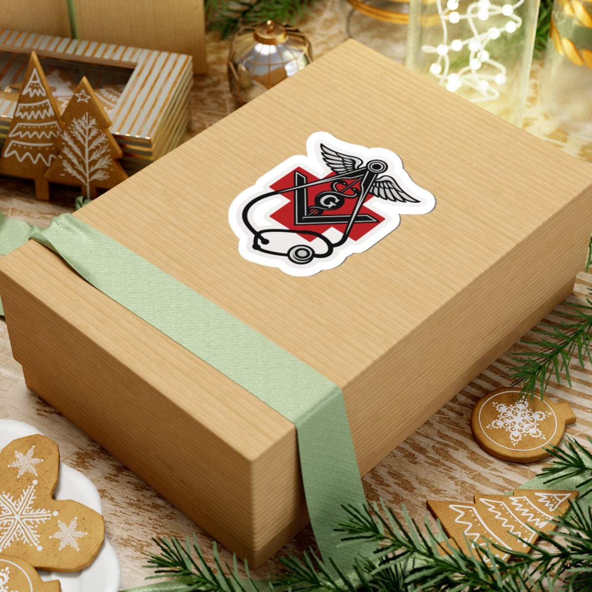 Master Mason Blue Lodge Sticker Decal - Kiss-Cut Red Medical Cross - Bricks Masons