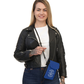 Master Mason Blue Lodge Cell Phone Wallet - Masonic Explorer Blue Microfiber Leather - Bricks Masons