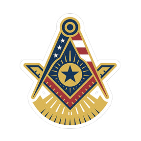 Past Master Blue Lodge Sticker Decal - Kiss-Cut US Flag - Bricks Masons