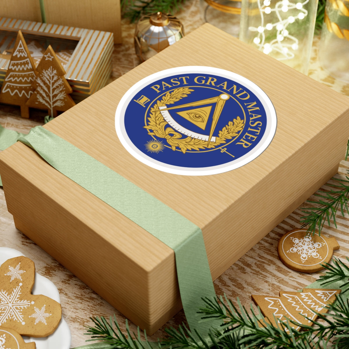 Past Grand Master Blue Lodge Sticker Decal - Kiss-Cut Blue & Gold With Eye - Bricks Masons