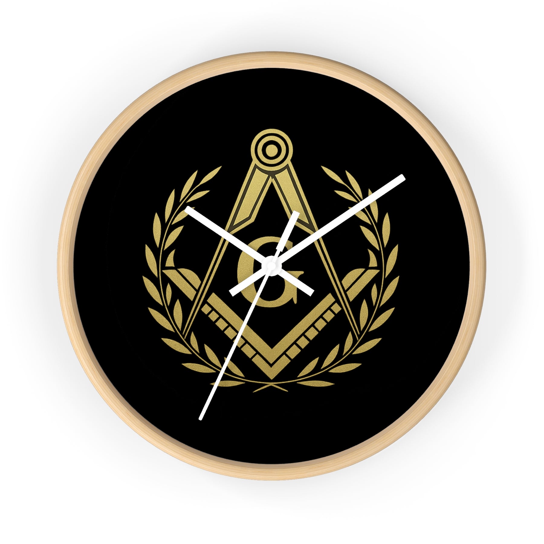 Master Mason Blue Lodge Clock - Wreath with Square & Compass G in Wooden Frame - Bricks Masons