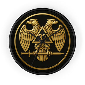 32nd Degree Scottish Rite Clock - Double Headed Eagle Emblem on Wood Frame - Bricks Masons
