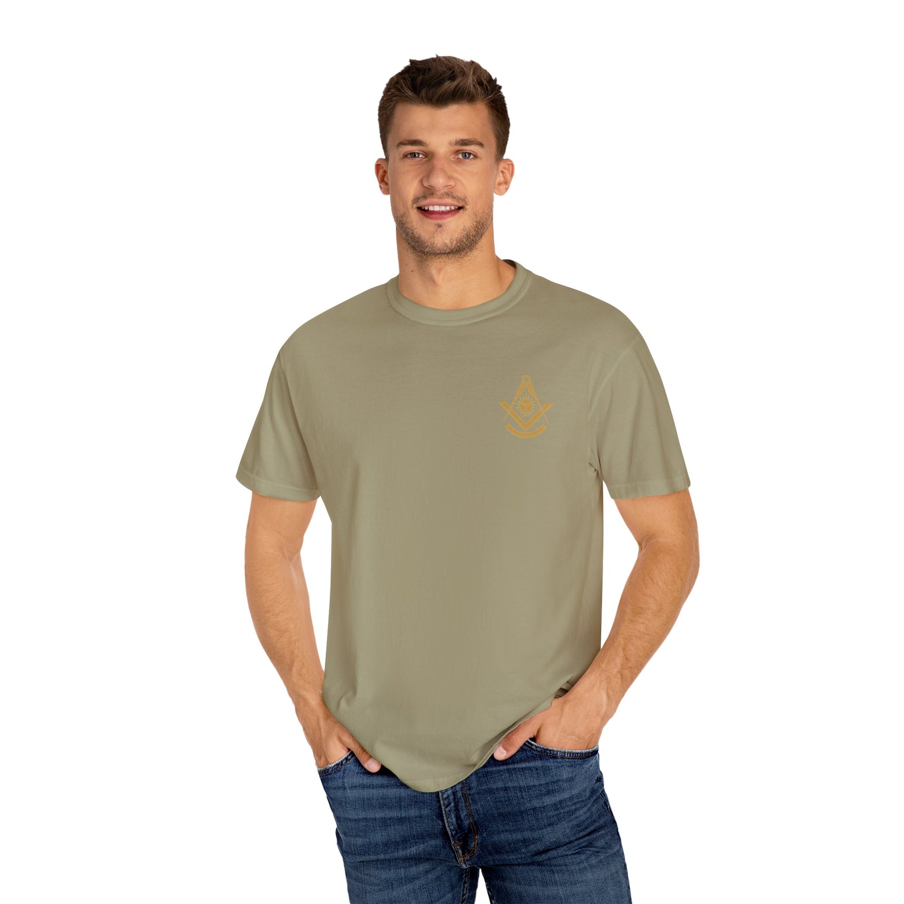 Past Master Blue Lodge T-Shirt - Garment-Dyed Square & Compass, Quadrant - Bricks Masons