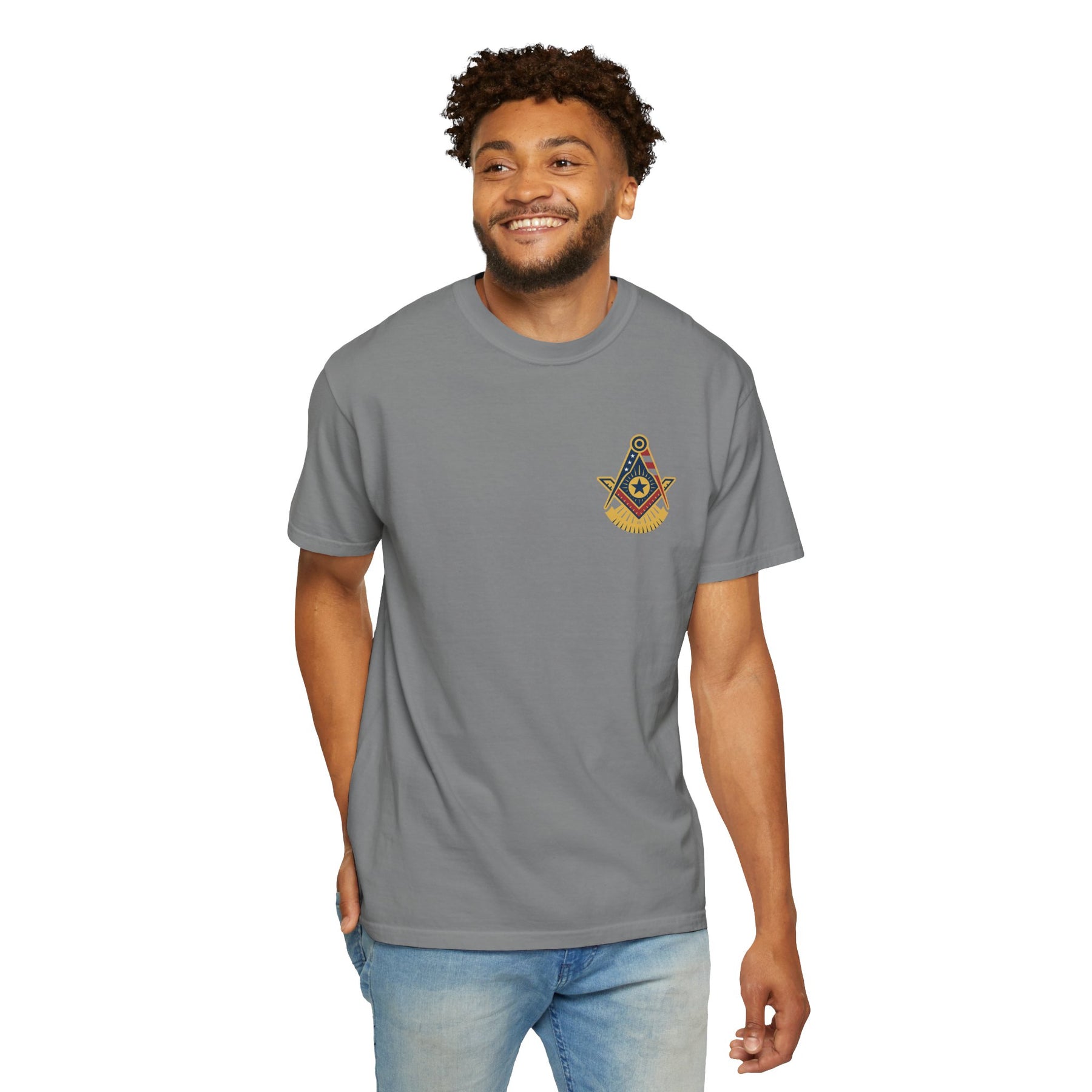 Past Master Blue Lodge T-Shirt - Garment-Dyed US Flag - Bricks Masons