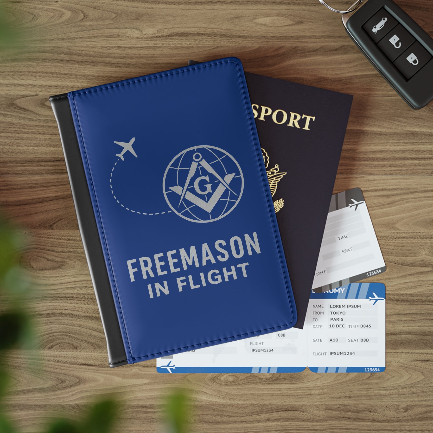 Master Mason Blue Lodge Passport Cover - Freemason In Flight Blue PU Leather - Bricks Masons