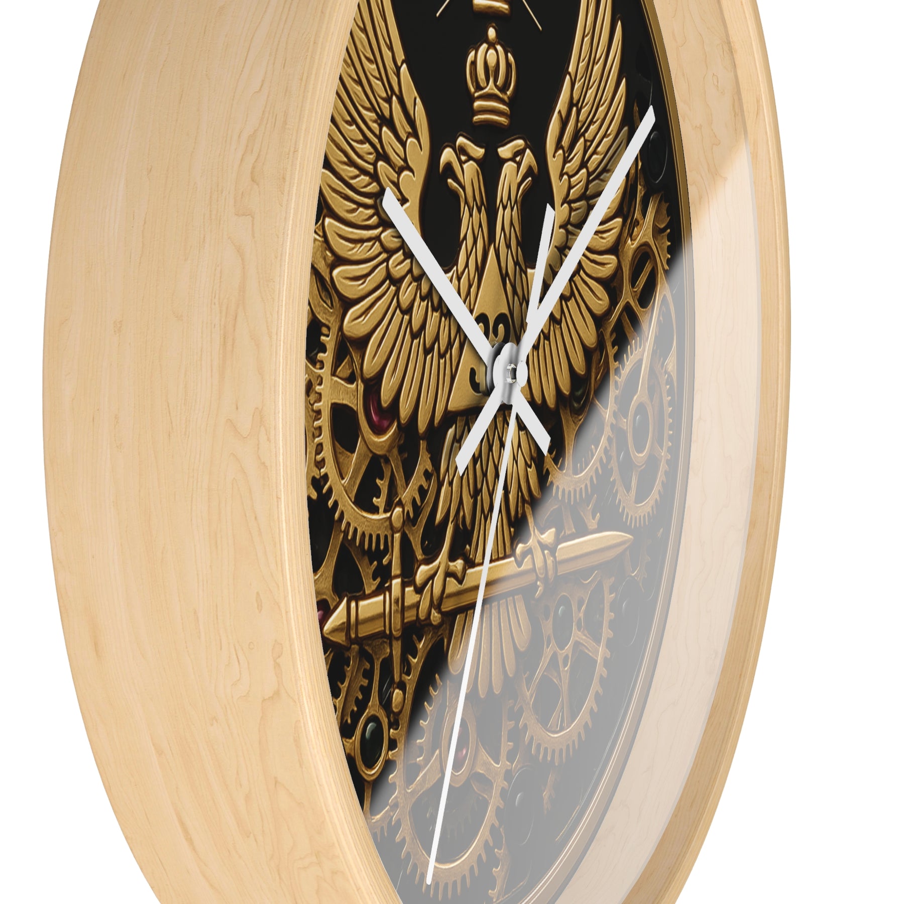 33rd Degree Scottish Rite Clock - Open Gear Eagle on Wood Frame With Plexiglass Face - Bricks Masons