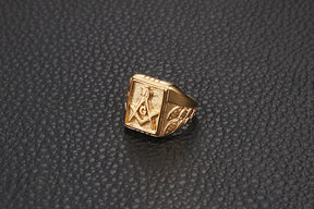 Master Mason Blue Lodge Ring - Gold Titanium Steel - Bricks Masons