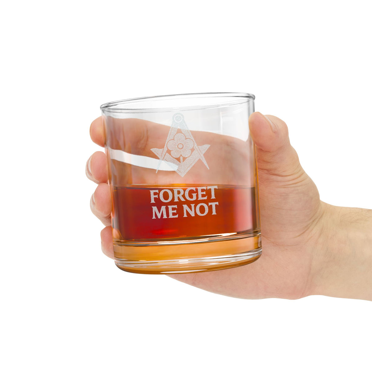 Master Mason Blue Lodge Whiskey Glass - Forget Me Not Square & Compasses