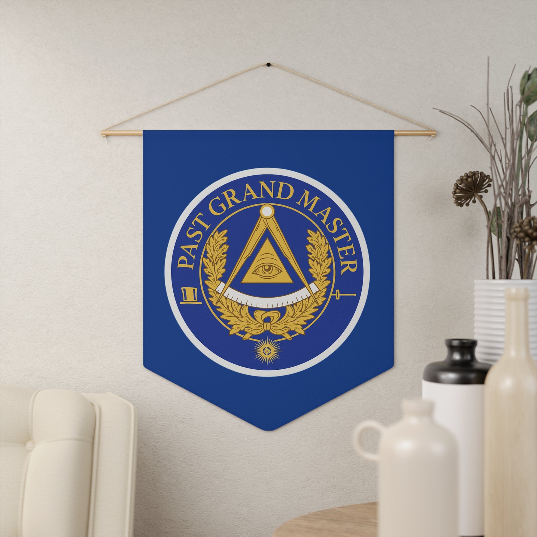 Past Grand Master Blue Lodge Pennant - Circle Emblem of Wisdom and Guidance - Bricks Masons