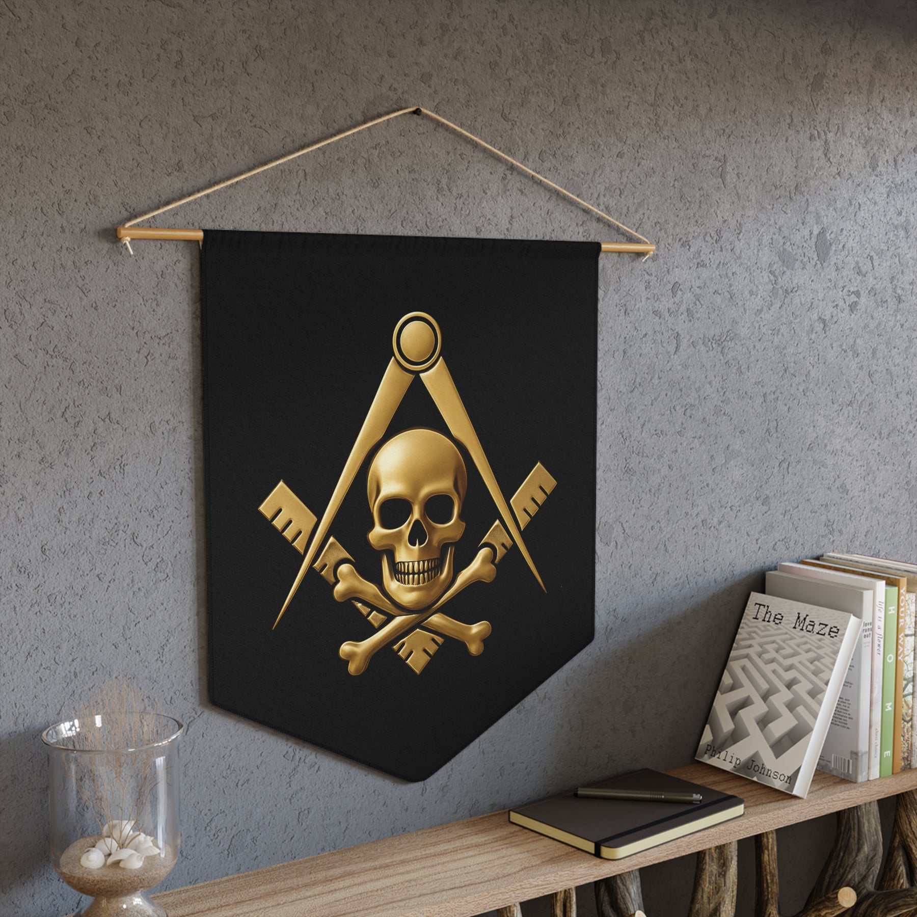 Widows Sons Pennant - Square & Compass with Skull Emblem - Bricks Masons