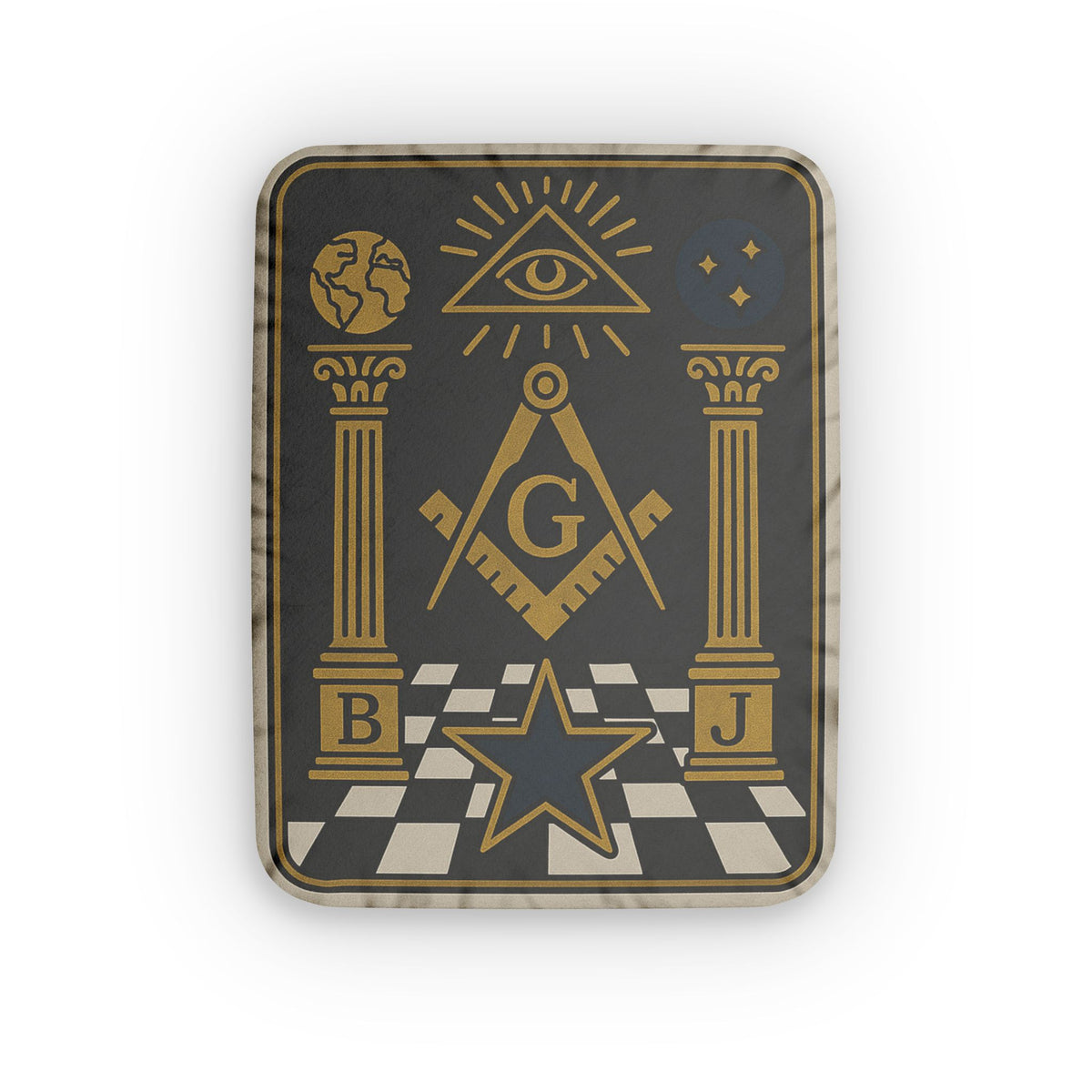 Master Mason Blue Lodge Pillow - Eye and Star S&C with Pillars on Checkered Floor - Bricks Masons