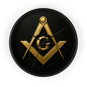 Master Mason Blue Lodge Clock - S&C with G Design on Wood Frame - Bricks Masons