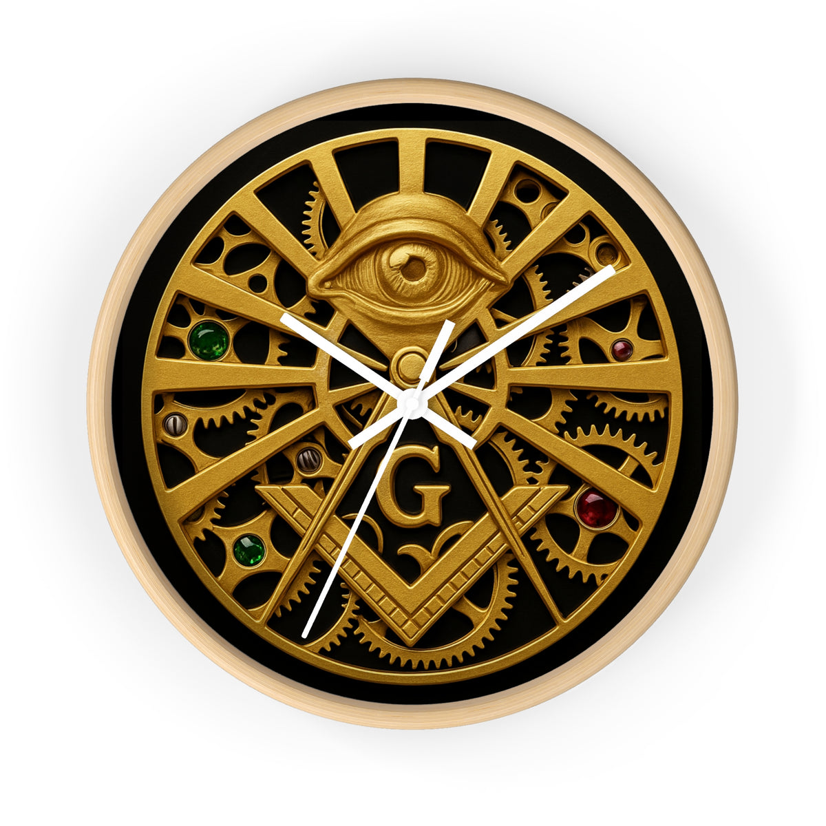 Master Mason Blue Lodge Clock - All Seeing Eye S&C Gear in Wooden Frame - Bricks Masons