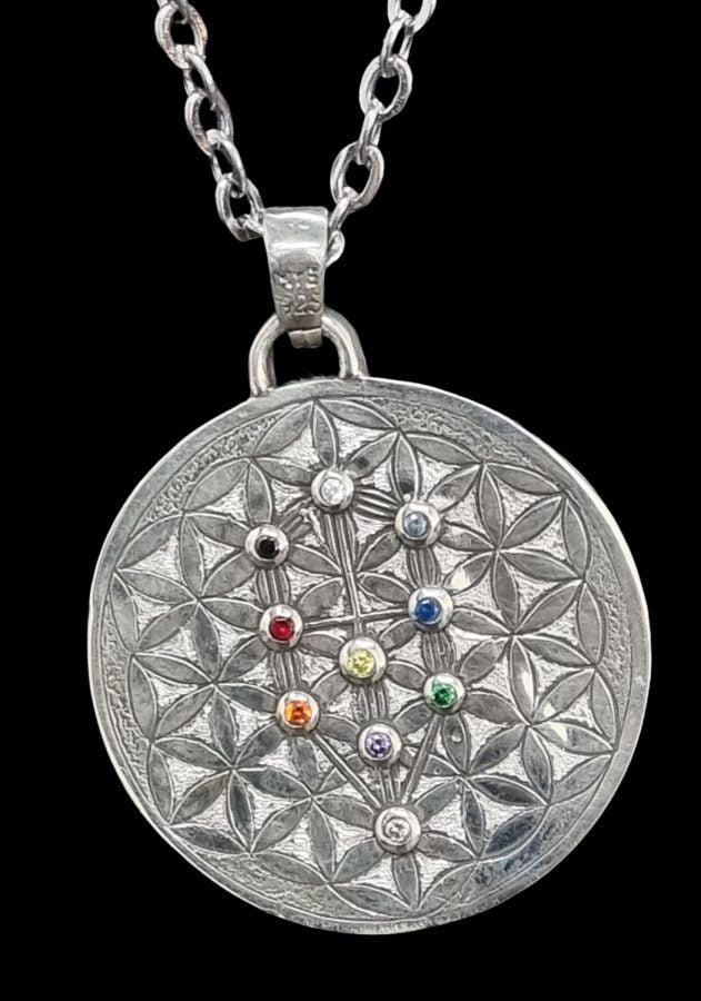 I said 72 Names of God and Flower of Life with Stones in Silver Art 1465 - Bricks Masons