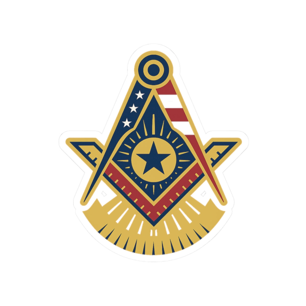 Past Master Blue Lodge Sticker Decal - Kiss-Cut US Flag - Bricks Masons