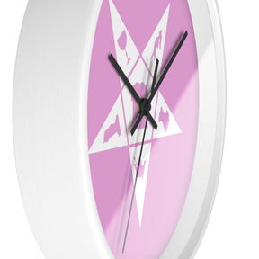 OES Clock - Wood Frame with White OES Emblem on Pink Dial - Bricks Masons
