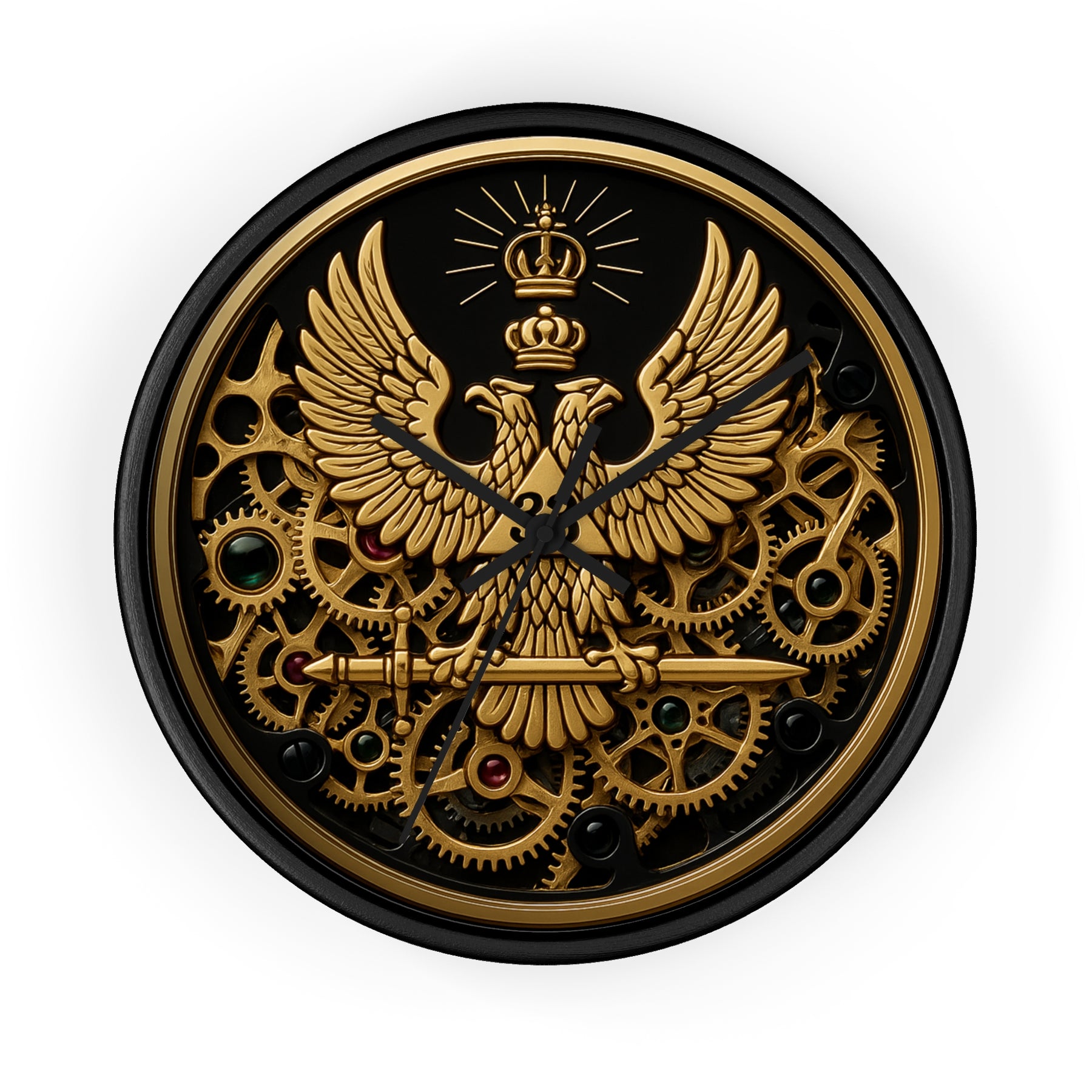 33rd Degree Scottish Rite Clock - Open Gear Eagle on Wood Frame With Plexiglass Face - Bricks Masons