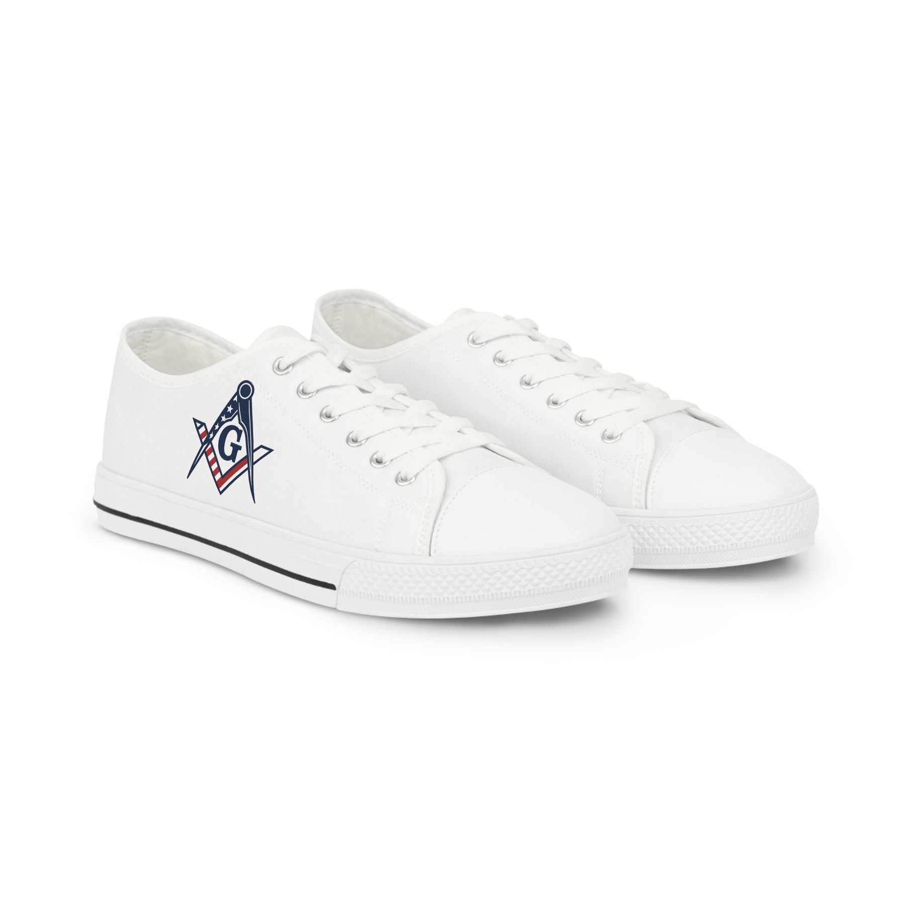 Master Mason Blue Lodge Sneaker - Low Top Sneaker Black & White USA Flag - Bricks Masons