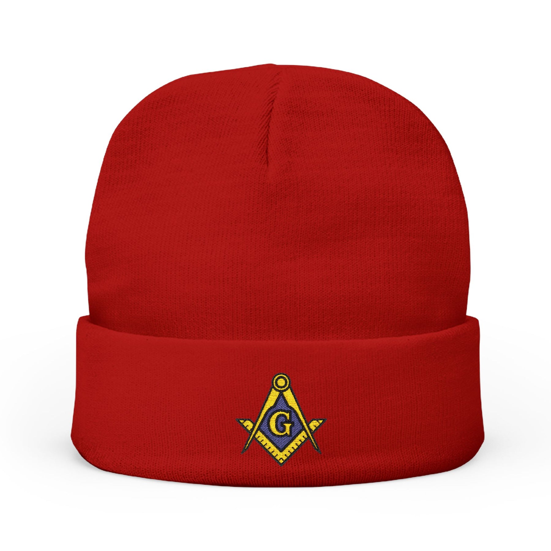 Master Mason Blue Lodge Beanie - Knit Embroidery Gold & Blue Square and Compass G - Bricks Masons
