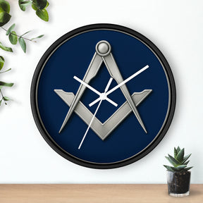 Master Mason Blue Lodge Clock - Minimalist Square & Compass in Wooden Frame - Bricks Masons