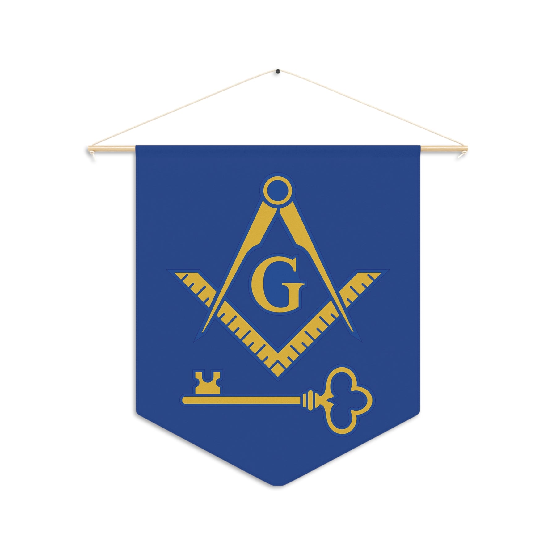 International Masons Pennant - Square and Compass G on Blue Polyester Twill - Bricks Masons