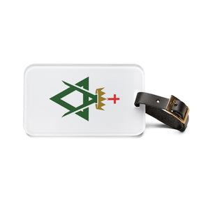 Allied Masonic Degrees Luggage Tag - White With Black Leather Strap - Bricks Masons