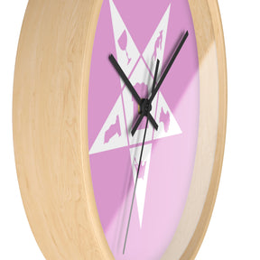 OES Clock - Wood Frame with White OES Emblem on Pink Dial - Bricks Masons
